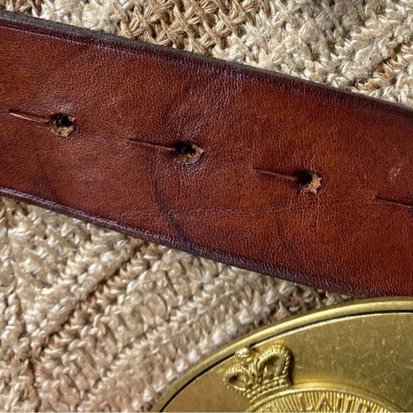 Ralph Lauren Made in England Vintage Brass Horse Head Crown Buckle Leather Belt - Picture 16 of 16